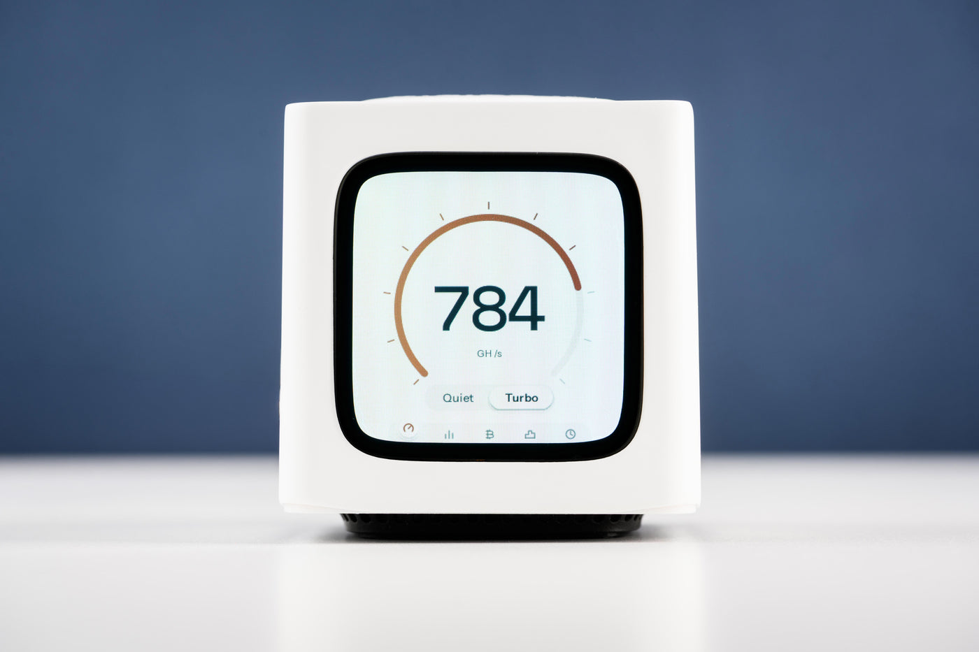 Bitcube front view showing the hashrate screen