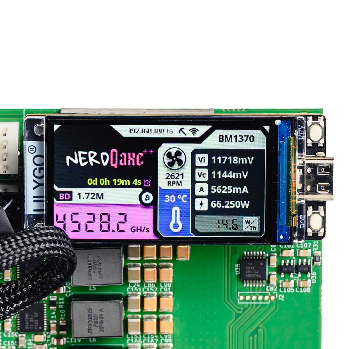 NerdQaxe++ 6 TH/s - Bitcoin Miner with Metal Stand, 100W – Power