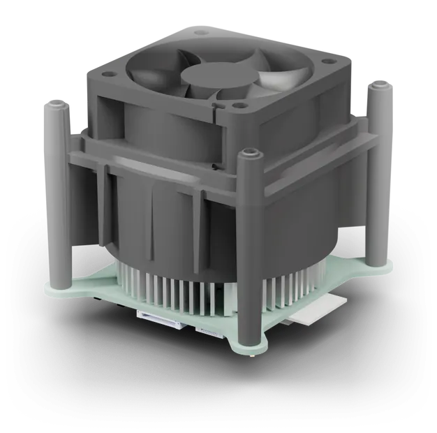 Fan, duct, heatsink and board as they stack inside